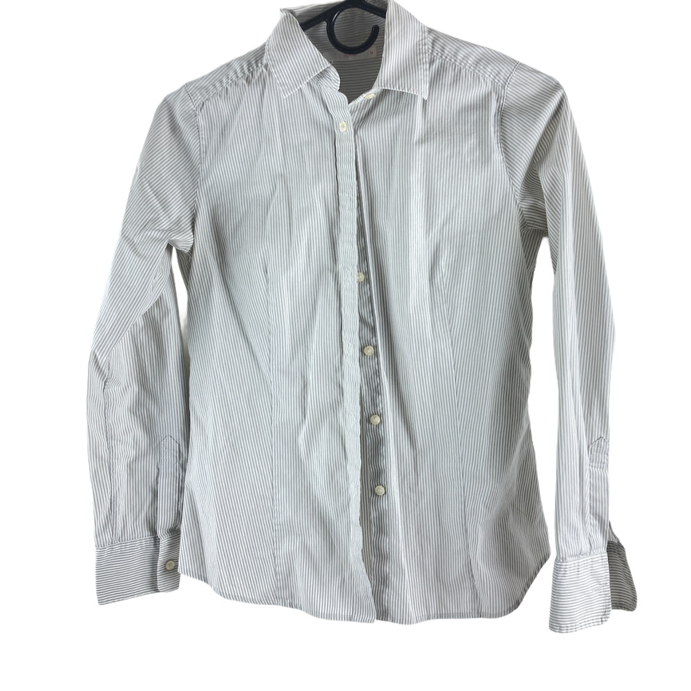 Uniqlo Style Up Womens Gray Stripes Dress Shirt Medium